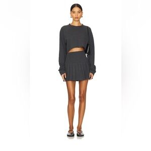 Norma Kamali Pleated Mini Skirt in Dark Heather Grey (L) NWOT